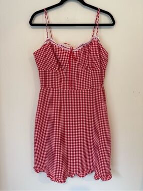 Sienna Sky Red Gingham Spaghetti-Strap Mini Dress with Lace Trim